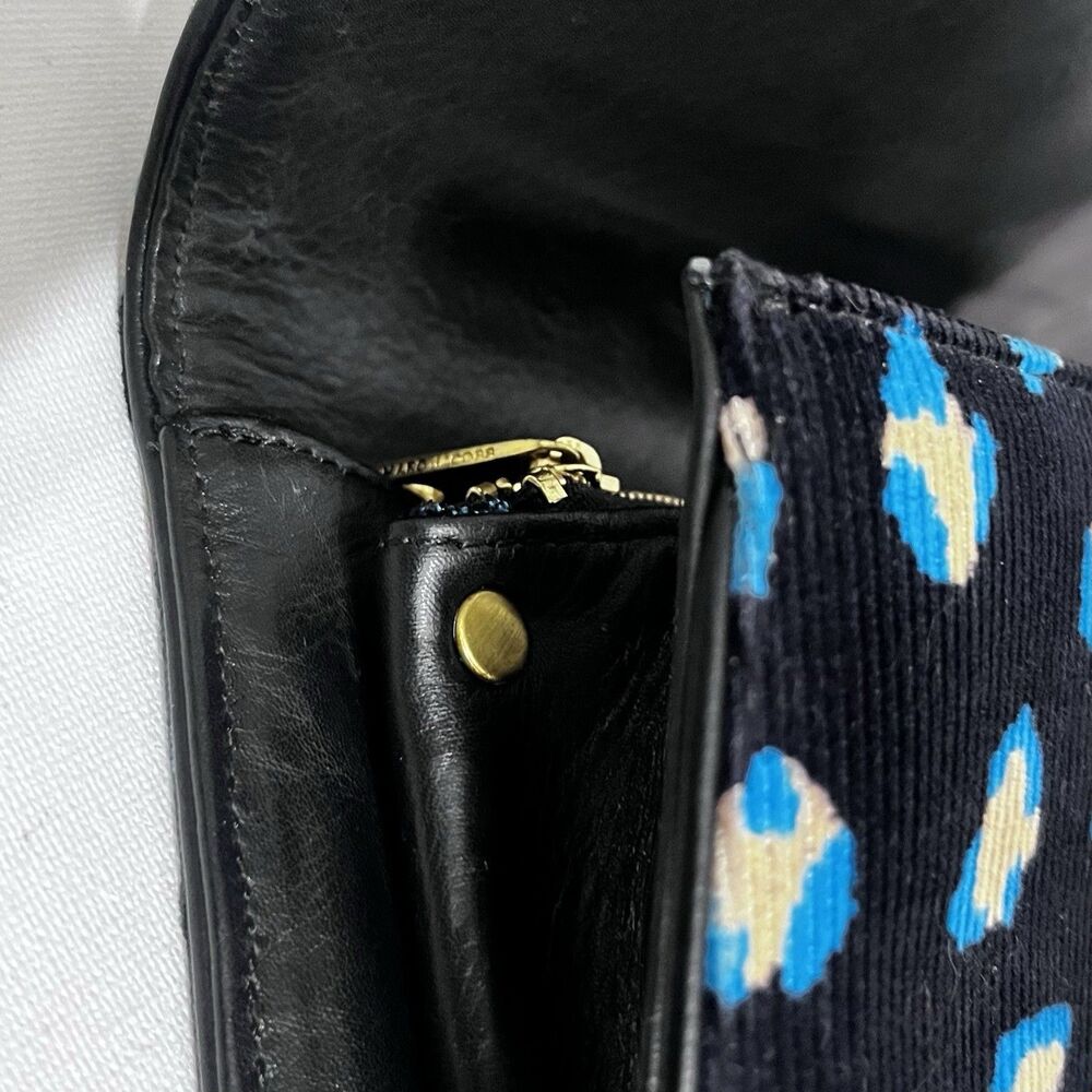 Marc Jacobs Abstract Leopard Print Corduroy Flap Clutch Blue Beige Button - Picture 14 of 16